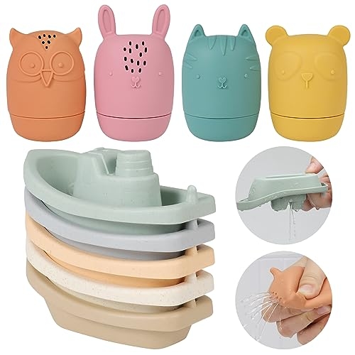 HYSZXUS Bath Toys Floating Boats with Silicone Bathtub Toys