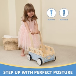 Wooden Baby Walker, Push Walker Bus for Boys and Girls Small Image