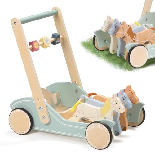 Wooden Baby Walker - Galloping Ponies Push and Pull Activity Walker