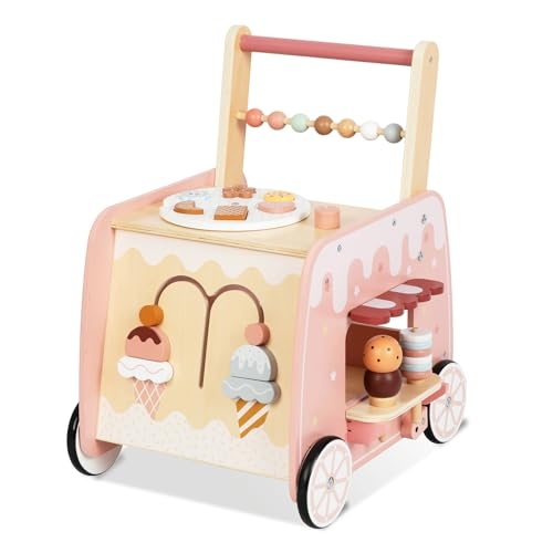 Wooden Baby Walker, Multifunctional Ice Cream Cart Activity Toy