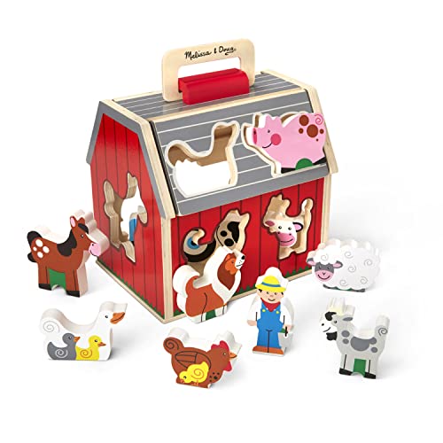 Melissa & Doug Wooden Take-Along Barn Toy with Flip-Up Roof