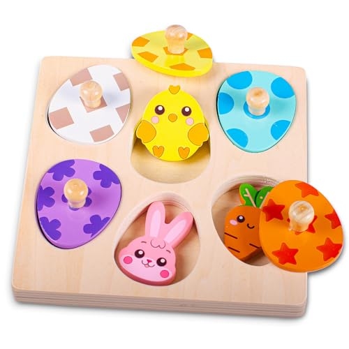 Waybla Easter Basket Stuffers - Easter-Themed Wooden Peg Puzzle