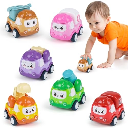 6 Sets Pull-Back Trucks for Toddlers Age 1-3