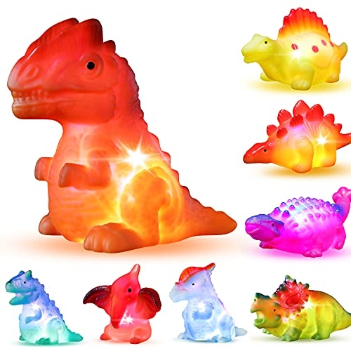 8 Pack Light up No Hole Dinosaur Bath Toy Set