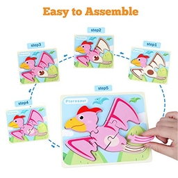 SYNARRY 6 Pack Dinosaur Wooden Puzzles for Kids 3-5