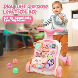 CUTE STONE Baby Walker for Girls, 2 in 1 Sit to Stand Learning Walker and Activity Center