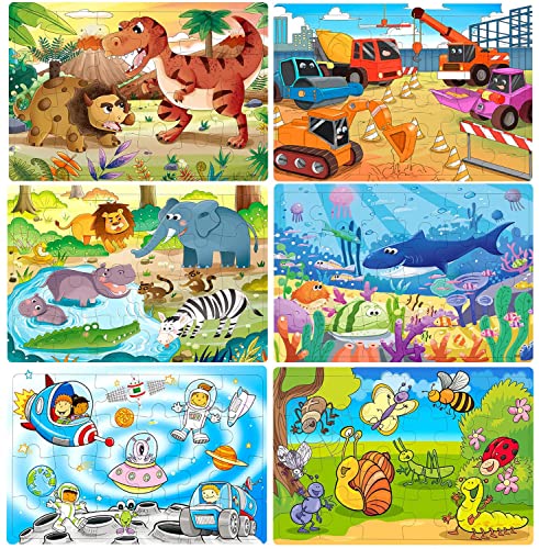 Colorful wooden puzzles for kids ages 3-5 depicting various themes